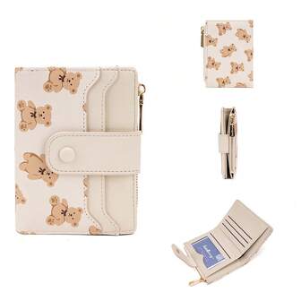 Baellerry 1pc Women's Wallet With Bear Print Zippered Coin Snap Button Wallet Card Wallet Keychain Charms For Women Wallet Purse Wallet Small Wallet Cute Wallet