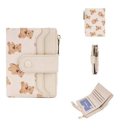 Baellerry 1pc Women's Wallet With Bear Print Zippered Coin Snap Button Wallet Card Wallet Keychain Charms For Women Wallet Purse Wallet Small Wallet Cute Wallet