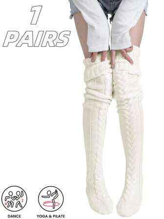 1 par de calcetines de punto cálidos sobre la rodilla para mujeres, adecuados para fiestas, uso diario, regalos de pareja, hogar y yoga/pilates, otoño/invierno