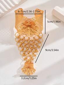1pc Elegant Floral Hollow Design Adjustable Wide Bracelet, Fashion Accessory Suitable For Parties And Holidays - Yellow Gold - View 5