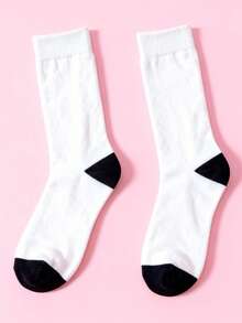 1 Pair Customized Cartoon Black & White Print Socks For Couples Personalized Soft Elastic Breathable Socks - White - View 8
