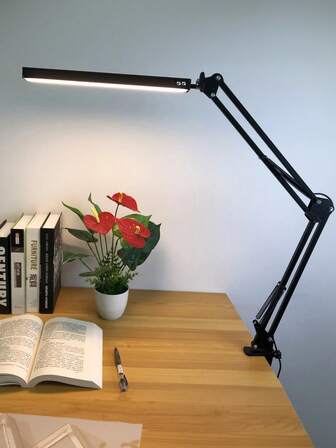 1个USB供电可调节LED台灯，带夹子 - 3种颜色，10级亮度，按钮调光，适用于家庭和阅读，黑/白