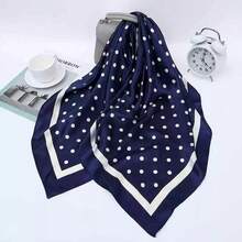 MilyModa Large Polka Dot Print Satin Scarf, Multipurpose, 90x90, Cropped, Bandana, Turban - Bolinha-Azul Marinho - 查看 1