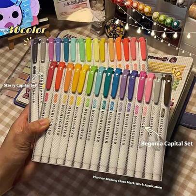 15-Color Double-Headed Fluorescent Pen Set, Fluorescent Drawing Pens, Fluorescent Pens, Art Supplies, Cute Pastel Stationery, Back To School Office And Study Supplies/Writing And Correction Supplies/Markers And Highlighters