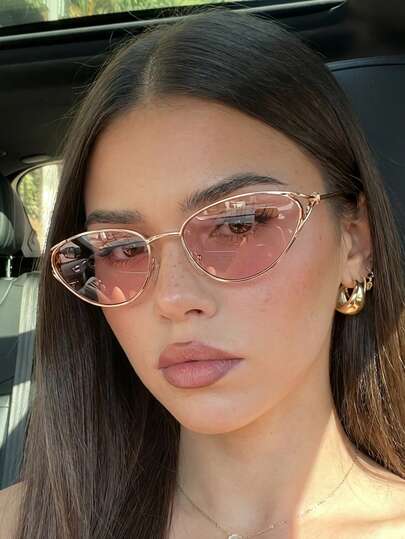 1 par de gafas de moda con montura de metal de ojos de gato en color oro rosa y patillas anudadas con estilo vintage para mujer