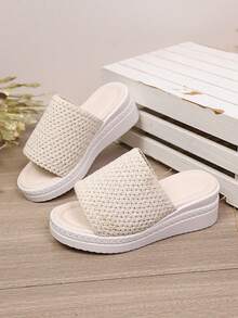 1 Pair Women's Woven Platform Wedge Heel Summer Slide Sandals