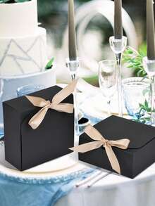 10 piezas Cajas de regalo negras con tapas y cintas, cajas de embalaje cuadradas con cinta, adecuadas para cajas de invitación de damas de honor, cajas de regalo de boda, cajas de regalo de cumpleaños, cajas de baby shower, regalos del Día de San Valentín, etc. - Negro - Ver 6