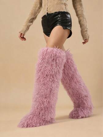 秋冬季加大码时尚雪地靴，户外超高筒人造毛皮内衬过膝雪地靴