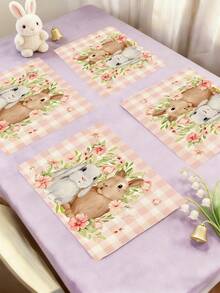 1pc/2pcs/4pcs Colorful Easter Bunny, Eggs & Cross Floral Print Placemats, Fresh Holiday Style Polyester Rectangular Tablecloths With Vibrant Floral Patterns And "He Is Risen" Text - Easy Clean Non-Slip Placemats, Suitable For Easter Celebrations, Adult Parties, Spring Outdoor Dining And Daily Table Decor, Great Gift For Family And Friends
