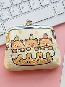 1pc Cute Capybara PU Coin Purse, Cartoon Mini Earphone Case, Coin Pouch