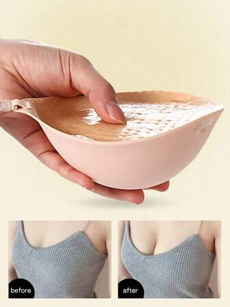 1 Pair 5cm Thick Self-Adhesive Cleavage Enhancing Reusable Silicone Bra Pads With Adjustable Straps, Sweat-Proof And Invisible For Bras, Swimwear, Weddings, Yoga, Fitness