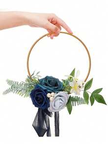 1pc Artificial Rose Wreath, Floral Decor For Hanging, Wall, Wedding, Party, Dining Table, Home Decoration, Bridesmaid Bouquet - Multicolor - View 5