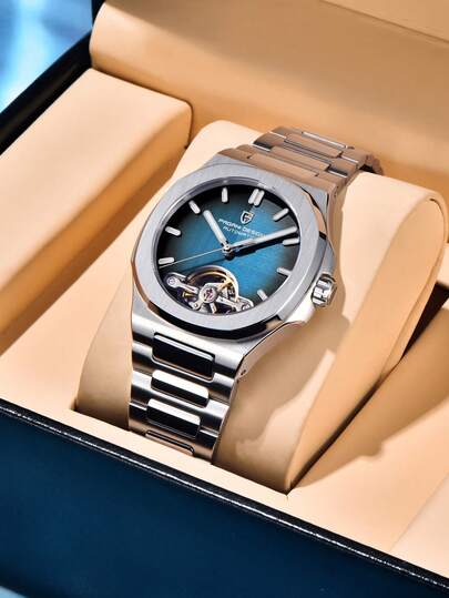  PAGANI DESIGN 2025 新款男士自动机械腕表，蓝宝石玻璃表镜，商务风格，陀飞轮设计，不锈钢材质，防水，型号 PD-YS025