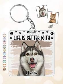 1 Stück personalisierter Foto-Schlüsselanhänger "Das Leben ist besser mit Hund/Katze" - Geschenk für Tierliebhaber - Personalisierter Acryl-Schlüsselanhänger, personalisierter Name & Haustier-Foto-Schlüsselanhänger mit Pfoten-Dekor - Verschiedenfarbig - Übersicht 7