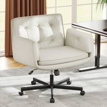 Fumahome Oversize Criss Cross Home Office Desk Chair With 5-Position Adjustable Arms Swivel Office Chair With Wheels Pet-Friendly Pu Leather Vanity Chair Modern Accent Chair With Wide Cusion Comfortable Desk Chair For Home Office Restroom - Milky White - View 8