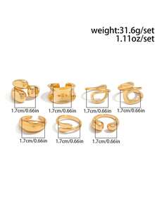 7件套朋克风戒指套装，女士复古几何戒指套装，时尚个性化珠宝礼品，适合日常穿搭和派对配饰 - 金色 - 查看 5