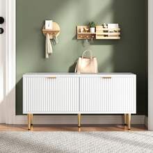 Zapatero, banco de entrada acanalado con 2 puertas, banco para guardar zapatos para pasillo, sala de estar y dormitorio. - Blanco - Ver 3