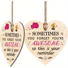 9-Piece "You're Awssome" Wooden Heart Hanging Signs With Jute Rope - Valentine's Day Gift, Birthday & Party Decor, Perfect For Wall Or Door Decorations, Ideal Present For Boyfriend Or Girlfriend - Apricot - View 2
