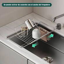 Escurridor de Trastes 304 Acero Inoxidable Escalable Organizador de Platos sobre Fregadero Escurridor de Cubiertos Impermeable y Antioxidante Aecador de Trastes Cocina - rejilla de drenaje - Ver 3