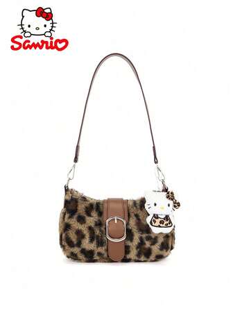  1pc Sanrio Hello Kitty Leopard Print Women's Shoulder Bag, Fashionable Casual Women's Crossbody Bag, Women's Handbag With Leopard Charm, Large Capacity, Suitable For Daily Commute, Outing, Birthday Gift, Christmas Gift, Valentine's Day Gift, New Year Gift