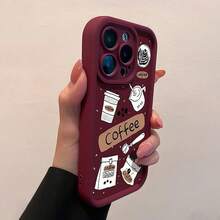 A Wine-Red High Bamboo Coffee Pattern Full-Coverage TPU Shockproof Phone Case, Compatible With Iphone 17, 16E, 16, 15, 14, 13, 12, 11 Mini Pro Max Air X XR XSMAX 8 7 Plus. It Features A Drop-Resistant Matte Back, Smartphone Protective Cover,Suitable For IPhone17 Air - 酒紅色 - 查看 4