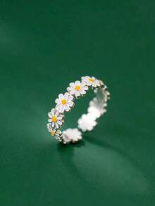 1 Fresh White Flower Daisy Drop Oil Sister Bestie Ring Adjustable Teen's Ring. Can Be Used As Holiday Gifts - Multicolor - View 4