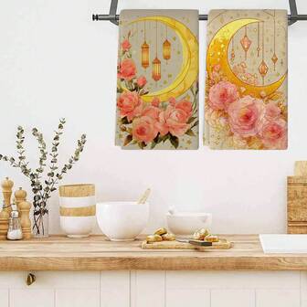 1/1/2 Sets Of Ramadan Kitchen Towels - High Absorbency, Soft Polyester Fiber Dishwashing Towels, Designed With Holiday Lanterns And Crescent Patterns, Simple And Elegant Style, Decorated With Flowers. The Size Is 40 * 60cm - Suitable For Cooking And Baking, Suitable For Decorating Living Rooms, Kitchens, Dining Rooms, And Holiday Parties, And Can Be Used As A Housewarming Gift.