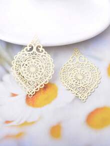 6pcs Filigree Jewelry Charms Brass Light Golden Oval Thin Pendant Connector Diy Jewelry Making Accessories - Filigree - View 3