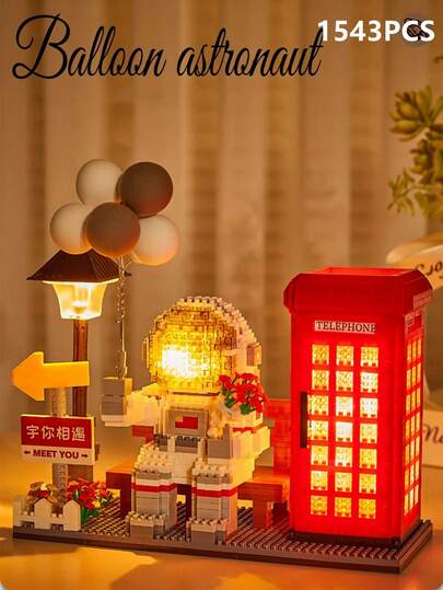 1543pcs Astronaut Pen Holder With Light, 3D Puzzle Model, Creative Educational Building Blocks, Makeup Storage Box, Home Decor, Birthday Gift