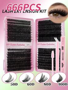 CMAYOME 720/648 片装合成睫毛胶水套装，D 卷合成睫毛嫁接套装，包含 10D + 20D + 30D + 40D + 50D + 60D + 80D + 100D + 120D + 150D，长度从 9 毫米到 18 毫米混合，蓬松柔软的合成睫毛。轻盈柔软，簇状设计。