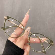 Y2K Olive Green Cat Eye Frame Glasses, Women's Non-Prescription Eyewear Accessory - Green - View 4