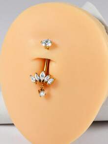 1 pieza Anillo de ombligo con flor de marquesa de acero inoxidable y circonita, 14G, con colgante de circonita, piercing inverso de ombligo, joyería de perforaciones - Como se muestra en la imagen - Ver 8