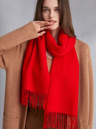 1pc Coffee Color Faux Wool Women's Winter Tassel Scarf, Minimalist Silky Soft, Can Be Used As Shawl Or Scarf, Suitable For Wedding, Formal Event, Travel, Office And Other Occasions, Holiday Gift