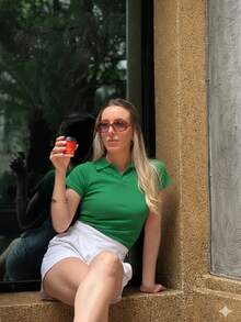 Women's Casual Elegant Polo Shirt, Cute And Fluffy, Cotton, Office Style - 綠色 - 查看 2