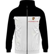 Men's Windbreaker Jacket, Waterproof, Long Sleeve, Hooded, Black - Trắng/Đen - Xem 2