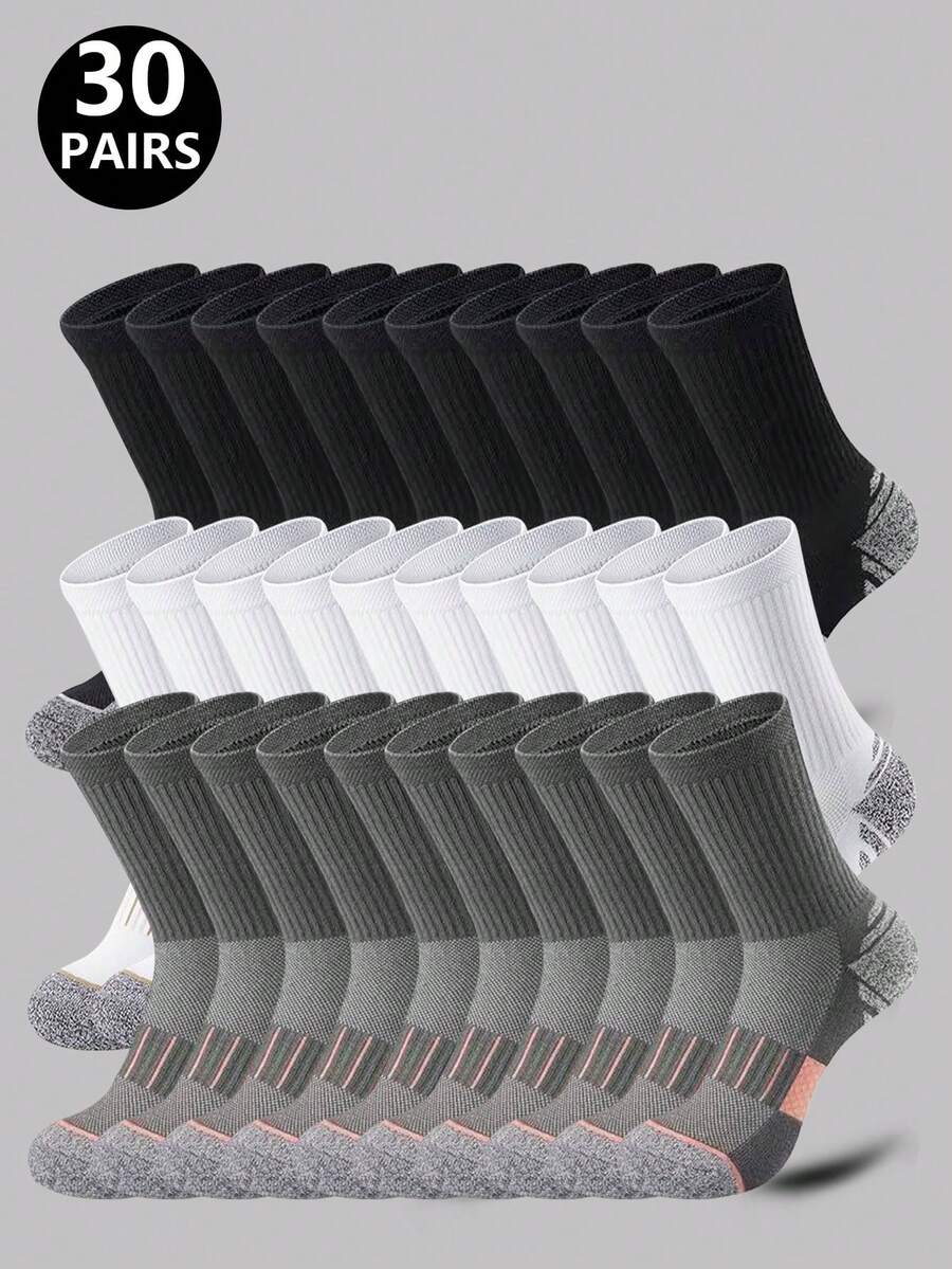 2/5/10/20 Pairs Unisex Casual Sports Mid-Calf Socks, Colorblock Honeycomb Anti-Slip Shock Absorbing Design, Suitable For Fitness, Running, Cycling, Climbing, Tennis - Multicolor - View 1