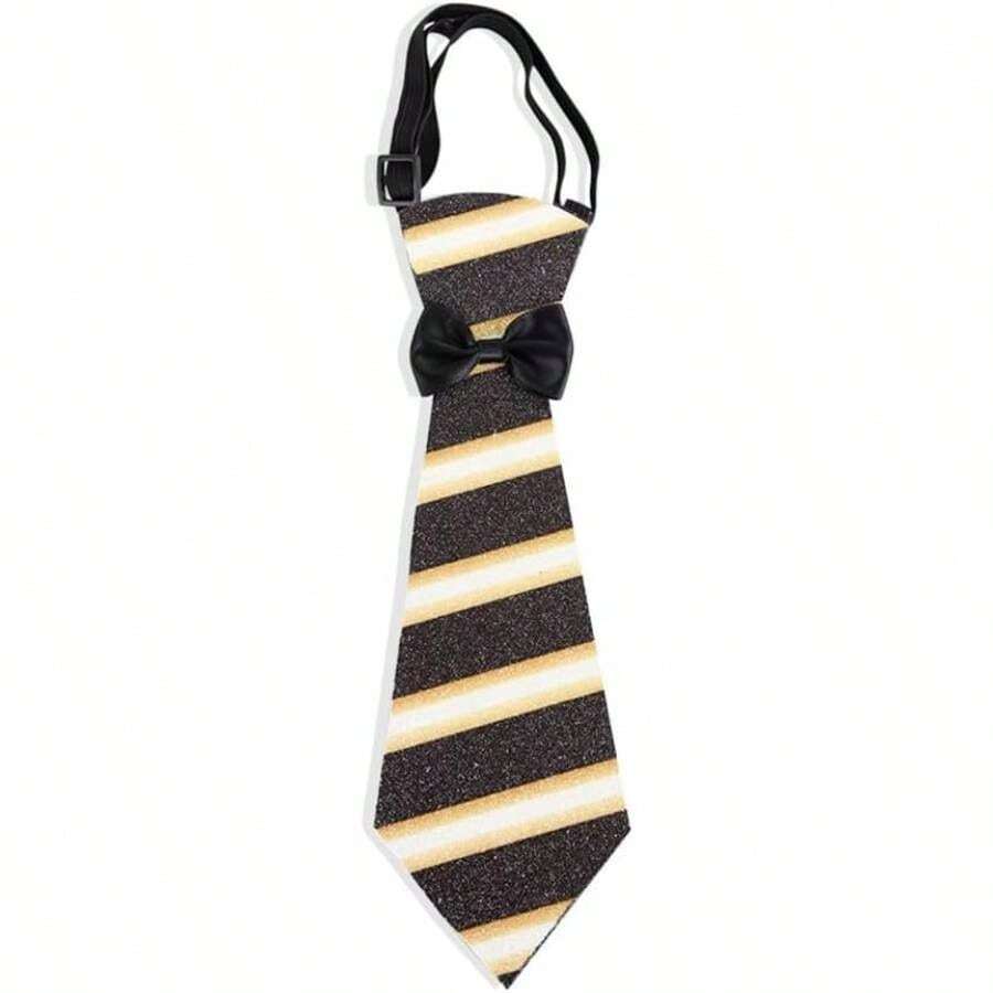 - Corbata ajustable para el cuello, con estampado de estrellas, para fiestas de graduacin y uniforme escolar - Tira dorada y blanca - Ver 1