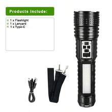 High Power Flashlight, Super Large Capacity, Built-In Rechargeable Battery, Long Range, Multi-Function, Outdoor, Strongest LED Flashlight, Spotlight - Black - View 14