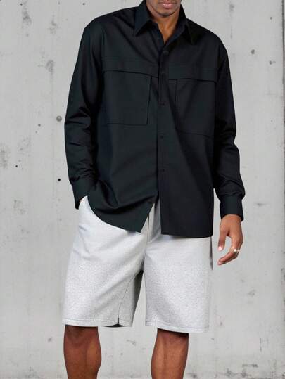 Men's Casual Long Sleeve Shirt, Loose Fit Workwear Shirt With Dual Pockets And Button Closure, Suitable For Sports, Running, Fitness, Fishing, Hiking And More