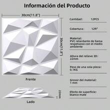 12 Piezas Decorativos Para Paredes Paneles Decorativos 3D Paneles de pared decorativos de PVC impermeables 30x30cm para decoracin del hogar, oficina, interior, sala de estar y tienda. 12 - 12 - Ver 4