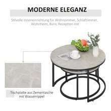 Set Of Two Round Nesting Coffee Tables, Industrial Style, Metal Structure, Black Concrete Look. - Grey - View 4