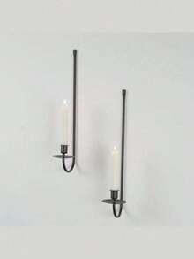 2pcs Modern Simple Style Wall Mounted Candle Holders Halloween, Spooky, Autumn, Festival, Holiday , Winter, Holiday, Festival,Room Decor,Gifts Birthday Graduation - 黑色 - 查看 2