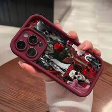 Estuche para teléfono con diseño de calavera de rosa gótica Compatible con estuches para teléfonos   17  16 Pro Max  15 Pro Max  13 y  12 Estuche protector de TPU grueso Resistente al agua, a caídas y a rayones Un gran regalo para familiares, amigos, seres queridos, novios/novias y para Halloween - Burdeos - Ver 2