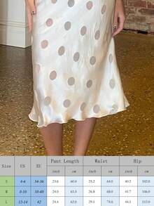 Women Satin Polka Dot Midi Skirt Silky Elastic Waist Ruffle Hem Bodycon Slip Skirts - 白色 - 查看 9