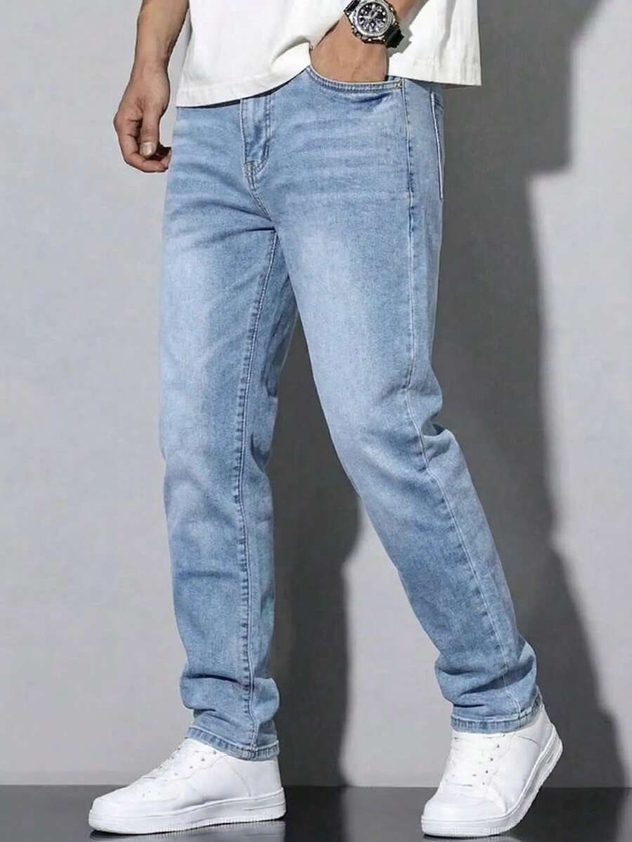 Boys' Casual Pocket Elastic Waist Jeans, Everyday Wear - Medium Wash - View 1