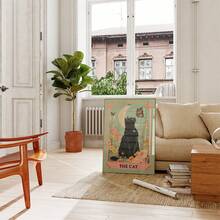 1pc Frameless Cat Tarot Art Print Poster, Mystical Black Cat With Moon & Floral Wall Decor, Witchy Gothic Poster For Witchy Bedroom, Living Room, Dorm, Fantasy Cat Lover Gift, Room Decor Bedroom, Back To School, Funky Posters, Vintage Decor, Wall Prints, College Dorm Essentials