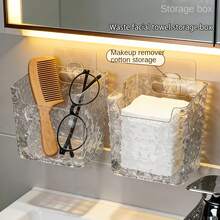 1pc/2pcs Wall Mounted Storage Box, Transparent Bathroom/Kitchen Organizer Rack For Storing Facial Cleanser, Glasses, Razor, Comb, Cotton Pads, Massager And Other Small Items