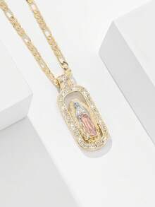 1件经典欧式铜质守护天使瓜达卢佩圣母玛利亚吊坠项链，限量版，适合作为圣诞节/感恩节/万圣节/母亲节/情人节礼物送给情侣/朋友/教父母，也适合天主教初领圣体、日常及节日佩戴祈祷。 - 金黃色 - 查看 7