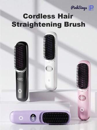 PinkSings Sladdlös mini kompakt hårplattång med LCD-skärm, temperaturjusterbar, bärbar miniplattborste för resor, varm kam med negativ jon för kvinnor, stylinghårstyling, skållningsskydd, keramisk beläggning