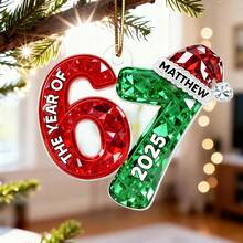 3D Effect Flat 67 Six Seven 2025 Slang Christmas - Personalized Acrylic Ornament - Funny Christmas Gift For Teen, Grandkid, Gen Alpha, Funny 67 Christmas Ornamen. - C-67 Yellow Rope Ornament - View 6